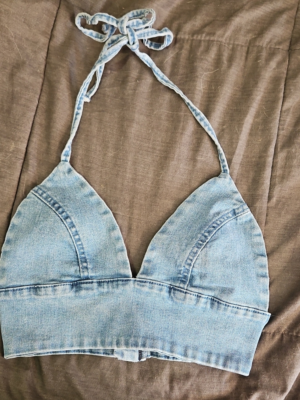 Light Wash Denim Halter Bralette